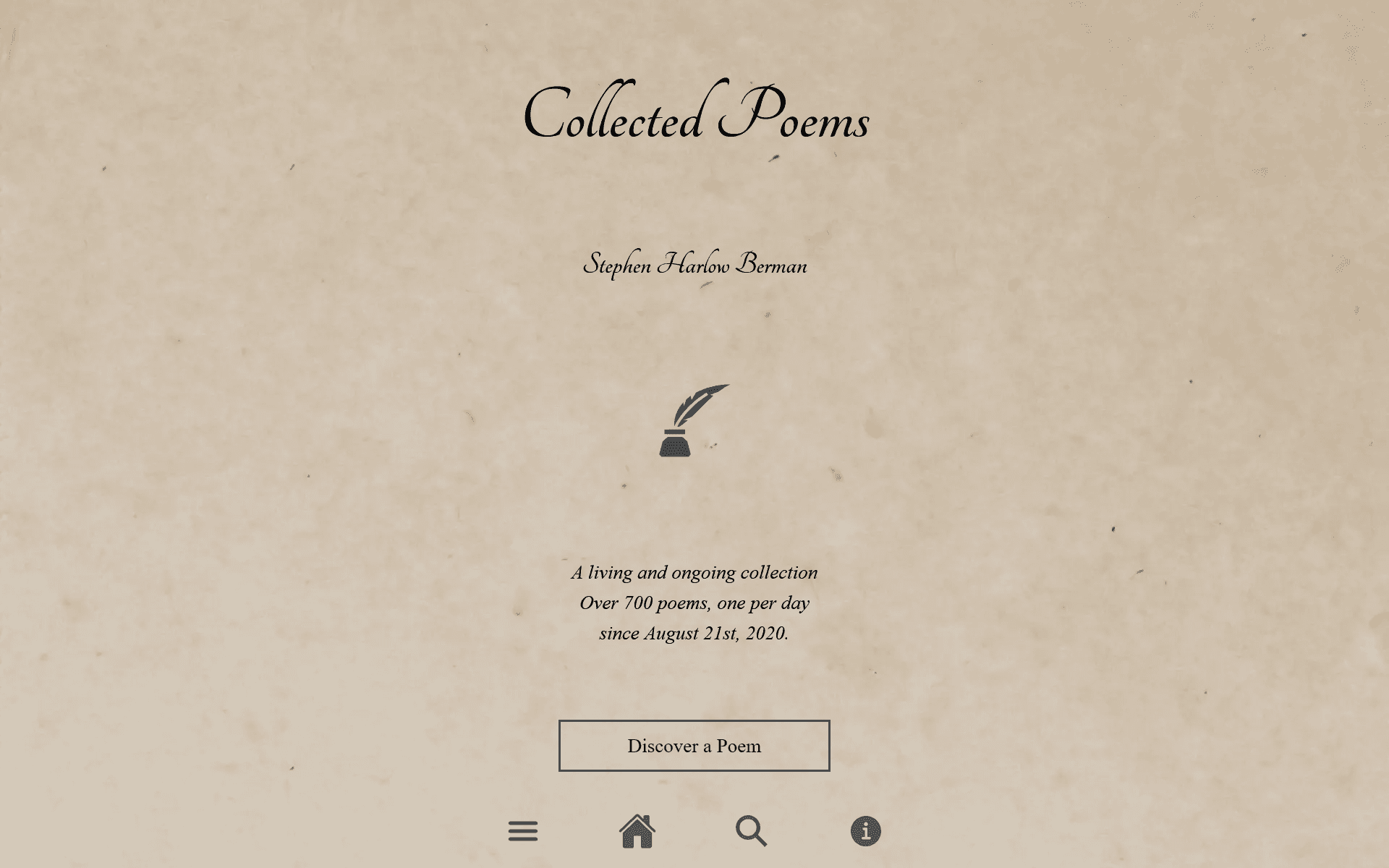 An elegant poetry platform featuring elegant serif font on parchement